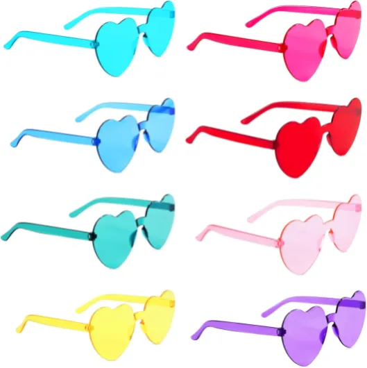 Lunettes de Soleil en Forme de Coeur 8 Paires Lunettes Fête en Forme de Cœur Multicolores Lunettes Transparentes Sans Monture pour Femmes Hommes pour Plage de Fête D'été
