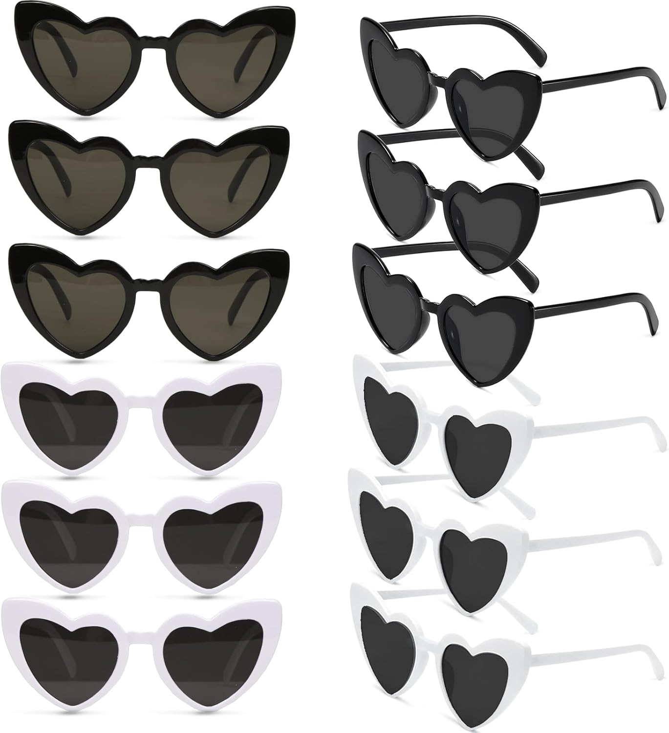 Lunettes de Soleil Coeur,12PCS Lunettes Coeur pour Femmes Hommes, Lunette de Fête Rétro, UV400 Protection Lunettes Forme de Cœur pour Shopping, Voyage, Fête en Plein Air Blanc