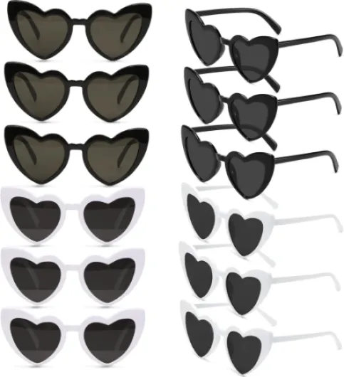 Lunettes de Soleil Coeur,12PCS Lunettes Coeur pour Femmes Hommes, Lunette de Fête Rétro, UV400 Protection Lunettes Forme de Cœur pour Shopping, Voyage, Fête en Plein Air Blanc