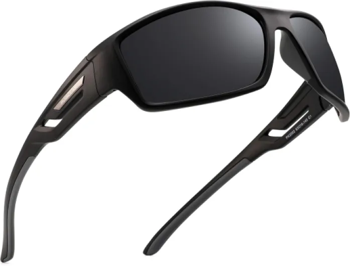 Lunettes de soleil Hommes Polarisées Léger TR90 Frame UV400 Spring Hinges Sunglasses C1 Noir/Gris, Cat 3 63 Millimètres