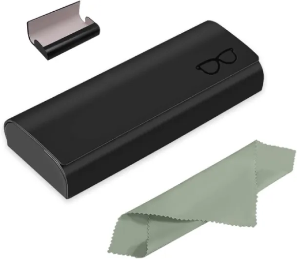 Étui à lunettes rigide en cuir synthétique de qualité supérieure - Pour homme et femme - Livré avec un chiffon en microfibre pour lunettes de soleil, lunettes de lecture, lunettes de Noir