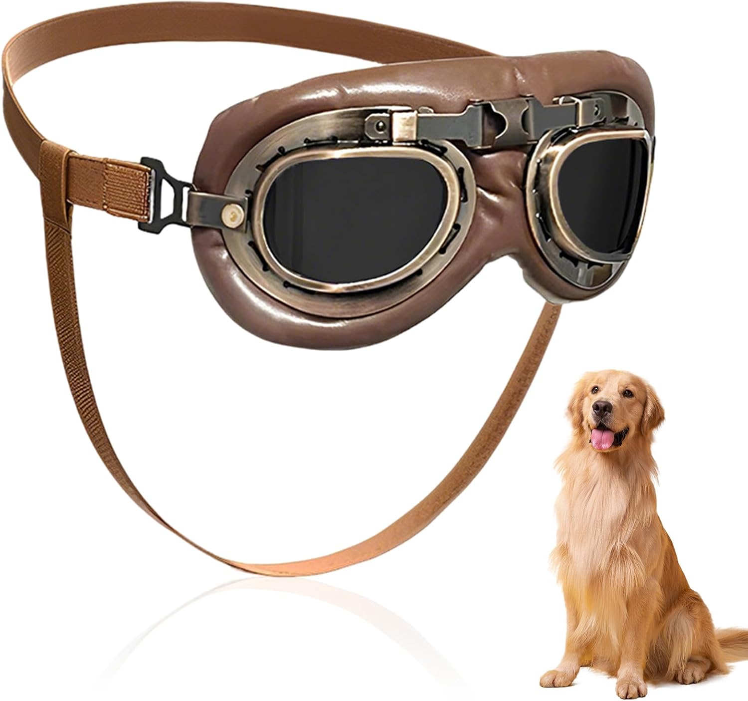 Lunettes pour Chien, Retro Lunettes de Soleil pour Chiens, Coupe-Vent et Résistant aux UV Sangle Réglable, Lunette de Soleil pour Chien de Taille Moyenne Grande pour Plein Air, Voiture