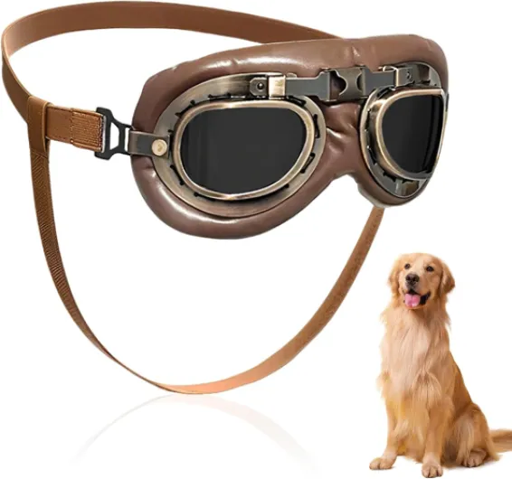 Lunettes pour Chien, Retro Lunettes de Soleil pour Chiens, Coupe-Vent et Résistant aux UV Sangle Réglable, Lunette de Soleil pour Chien de Taille Moyenne Grande pour Plein Air, Voiture
