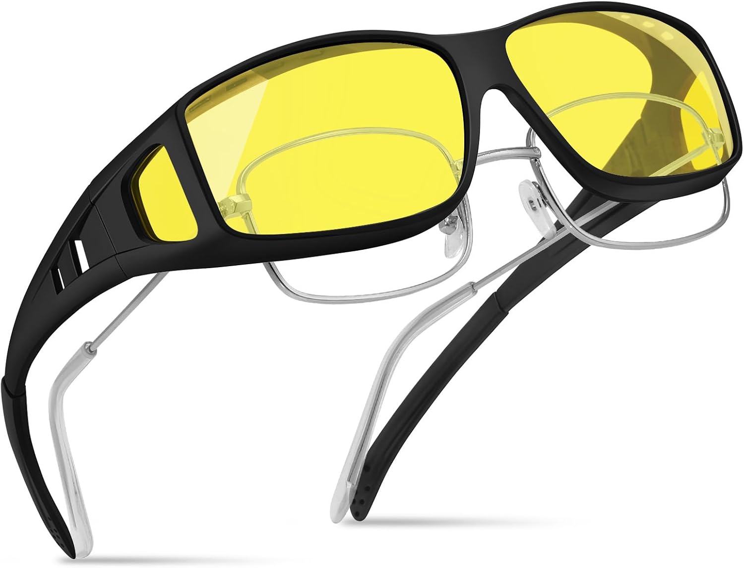 Lunettes conduite de nuit homme femme,lunette vision nocturne,lunette anti eblouissement enveloppantes conduire jaune,surlunettes conduite de nuitm Polarisées A-noir