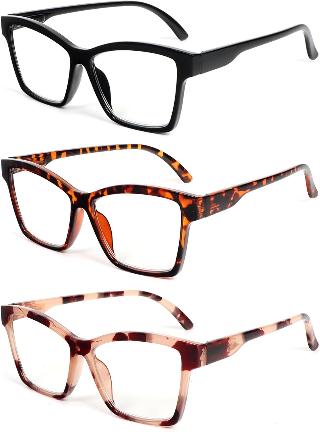 3 Pack Lunettes de lecture à la mode pour hommes et femmes anti-lumière bleue Lunettes d'ordinateur à charnière à ressort 3 Paires 2