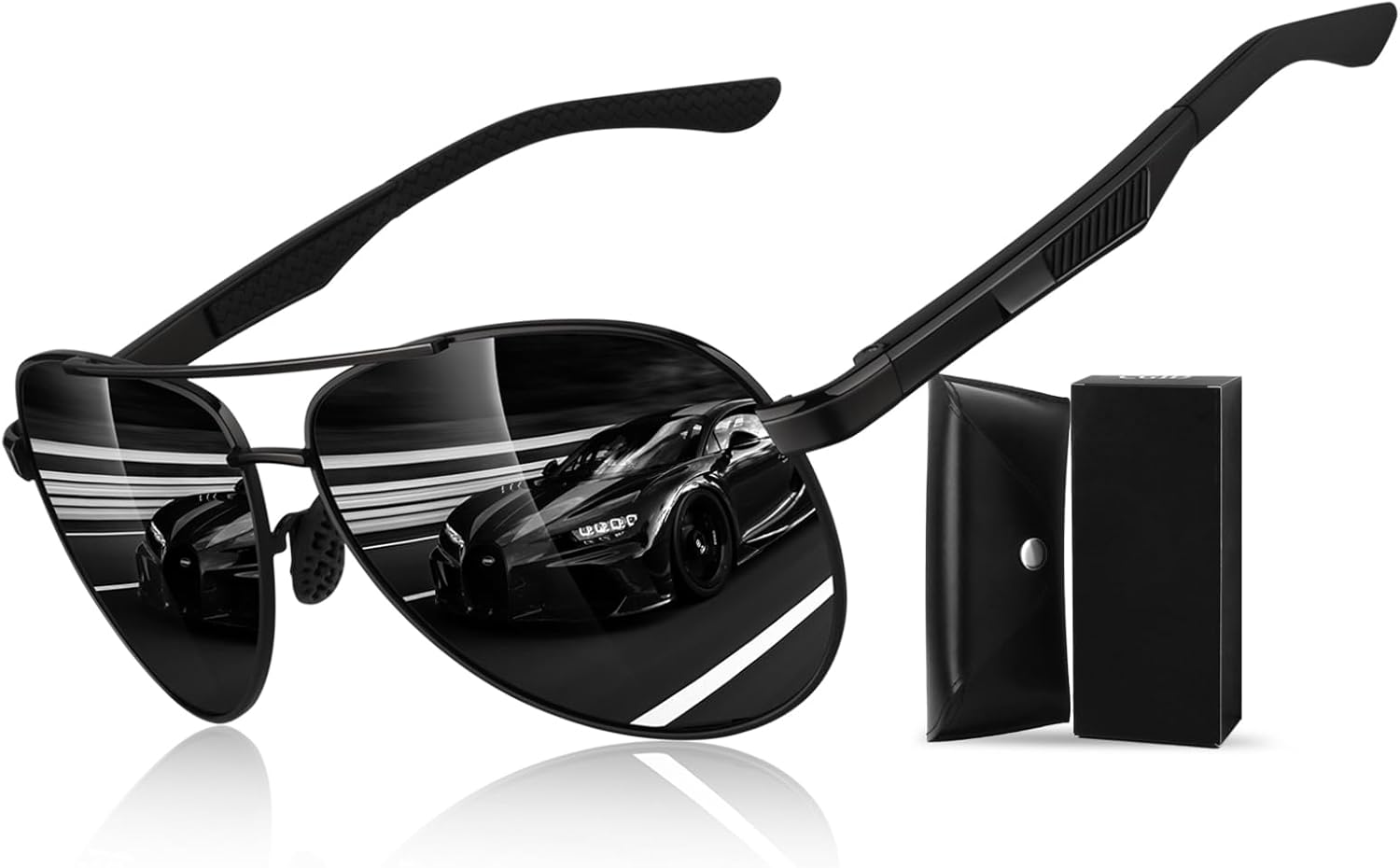 Lunettes de soleil Homme Femme Polarisées UV400 en alliage Al-Mg Premium Al-mg Monture Noir - Lentille Gris