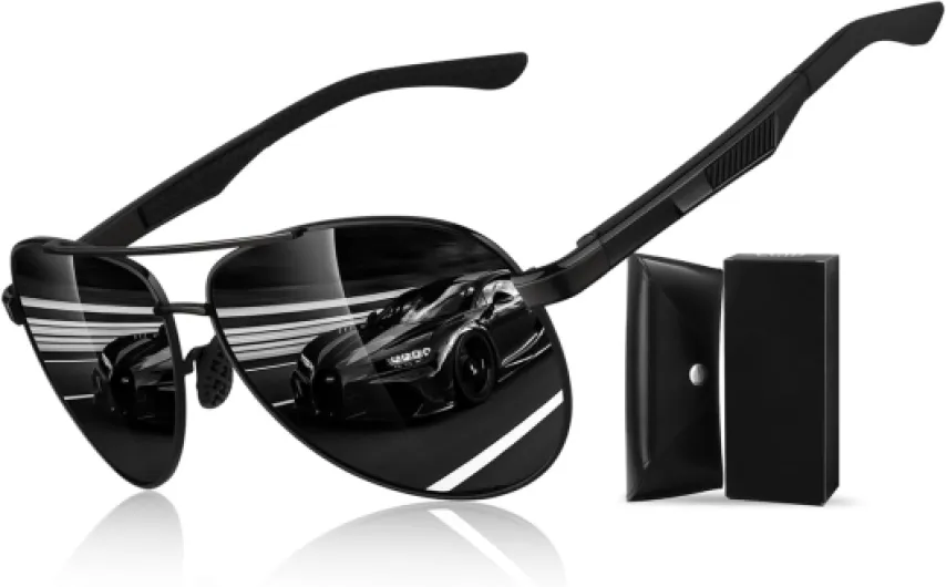 Lunettes de soleil Homme Femme Polarisées UV400 en alliage Al-Mg Premium Al-mg Monture Noir - Lentille Gris