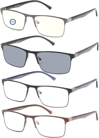 EFE 4 Paires Lunettes de Vue Lecture Hommes Rectangulaire style de cadre Acier Inoxydable Materiaux Charniere a ressort Léger et Durable Compris Les Soleil Lunettes de Lecture Multicolore 2.0 x