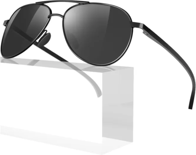 Lunettes de Soleil Homme Aviateur Polarisées UV400 Al-Mg de haute qualité Classique Rétro Conduite Pêche Al-mg Monture Noir - Lentille Gris