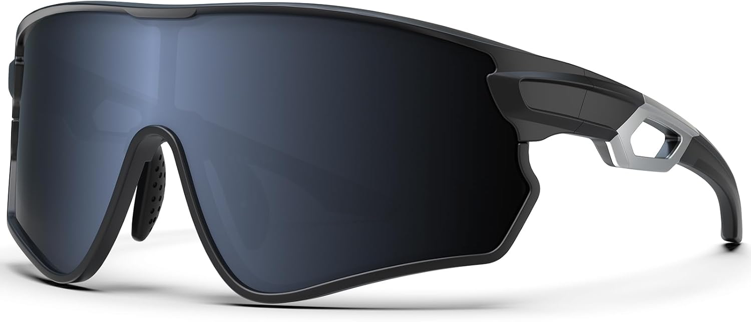 BEACOOL Lunette de Sport Polarisées Homme Femme Lunette de Cyclisme UV400 Protection TR90 Convient pour les activités de plein air Conduite automobile Pêche Course à pied Noir-argent