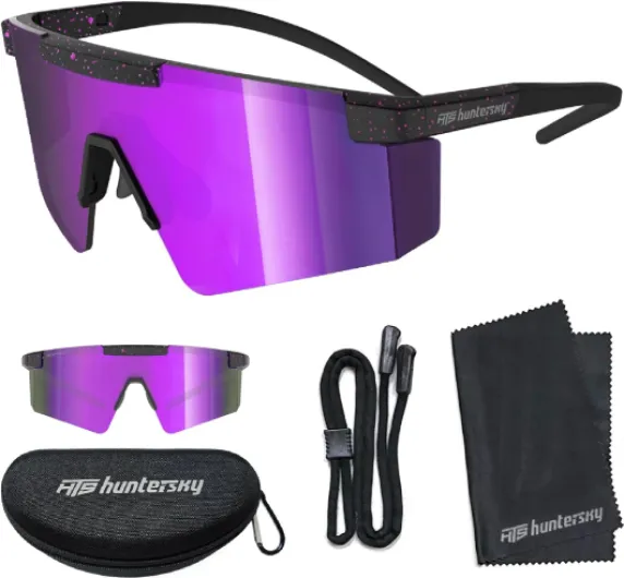 Lunettes de soleil Z87 UV400 pour hommes et femmes, idéales pour la course, le cyclisme, le baseball et les sports de plein air F31a Noir Points Violets / Violet