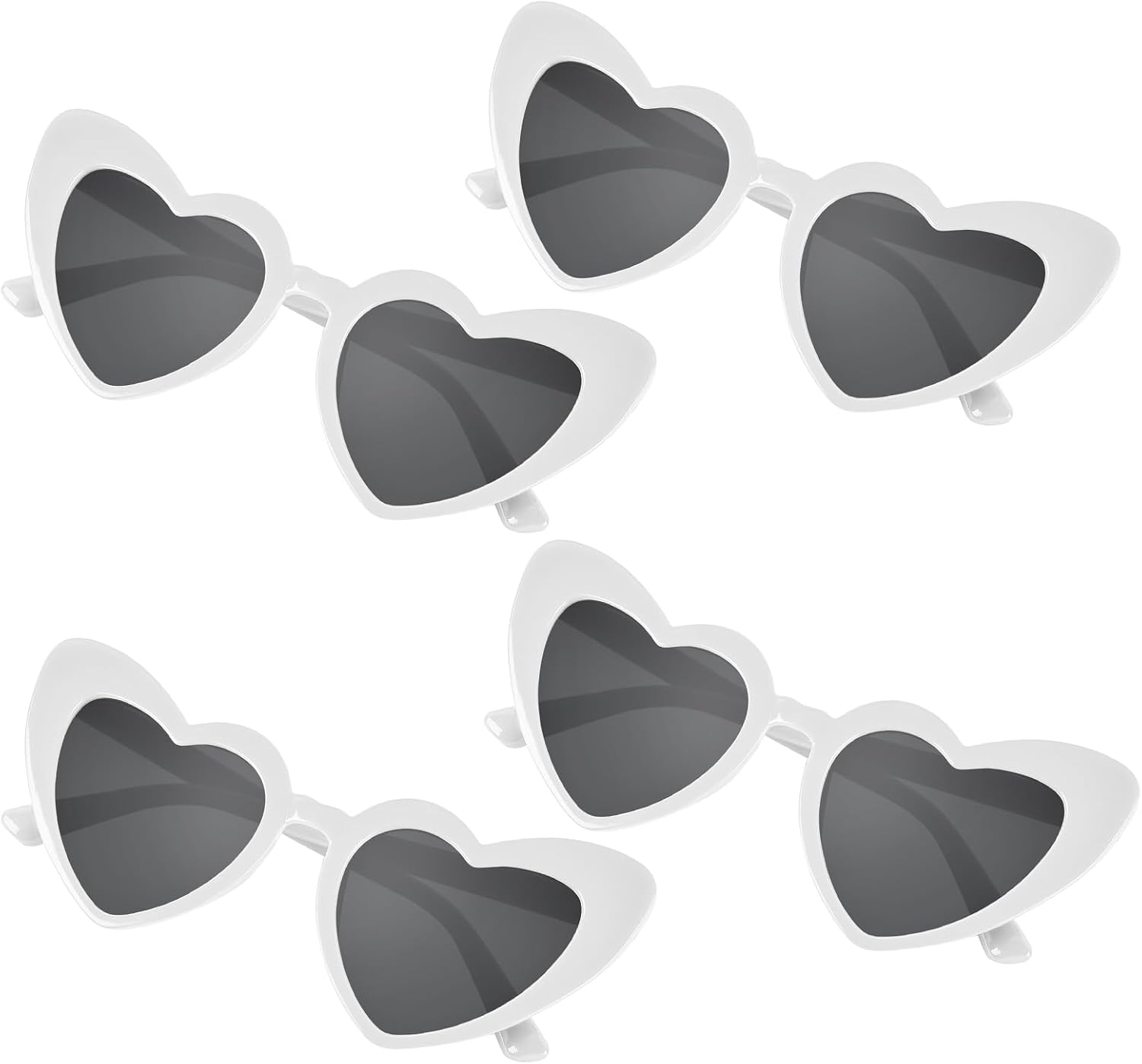NACHLYNN Lot de 4, 12 ou 24 paires de lunettes de soleil rétro en forme de cœur, pour fête de mariage, vacances, plein air et séance photo Blanc - 4