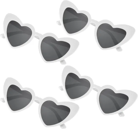 NACHLYNN Lot de 4, 12 ou 24 paires de lunettes de soleil rétro en forme de cœur, pour fête de mariage, vacances, plein air et séance photo Blanc - 4