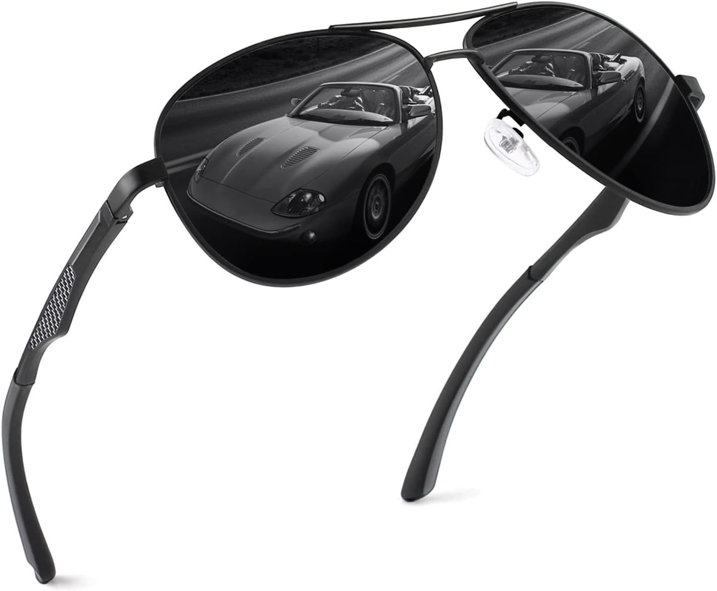 Lunettes de Soleil Homme Aviateur Premium Spring Hinges Retro Al-Mg Polarisées Pilote MOS1 Noir Gris