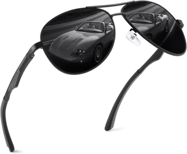 Lunettes de Soleil Homme Aviateur Premium Spring Hinges Retro Al-Mg Polarisées Pilote MOS1 Noir Gris