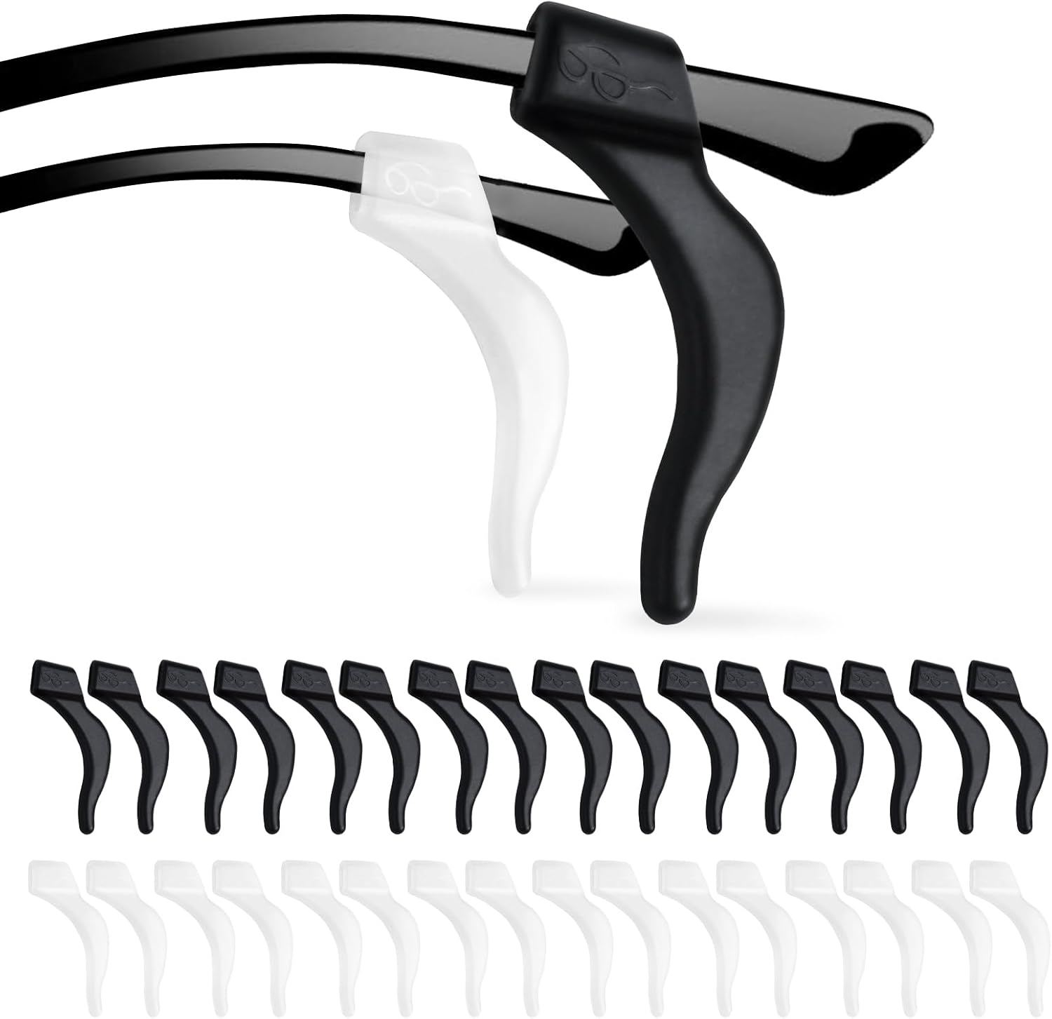 16 Paires Retenues de Lunettes en Silicone, Anti Glisse Lunettes, Lunettes Porte-Lunettes Anti-Dérapant, Crochets d'oreille pour Lunettes, Crochets Souples Antidérapants Universels Noir+transparent