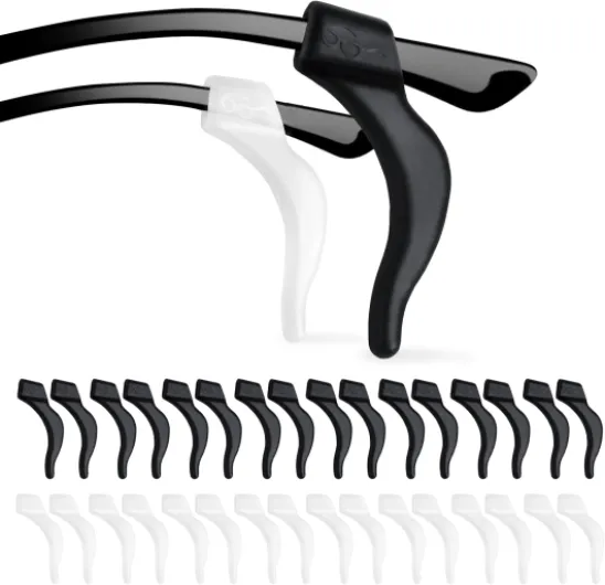 16 Paires Retenues de Lunettes en Silicone, Anti Glisse Lunettes, Lunettes Porte-Lunettes Anti-Dérapant, Crochets d'oreille pour Lunettes, Crochets Souples Antidérapants Universels Noir+transparent
