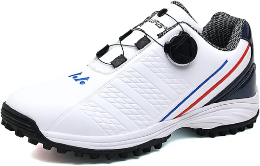 Chaussures de Golf Hommes Chaussures de Golf Hommes Cuir Chaussures de Golf Hommes antidérapant Design Confortable et Respirant avec Boucle pivotante 42 EU Blanc Rouge 1