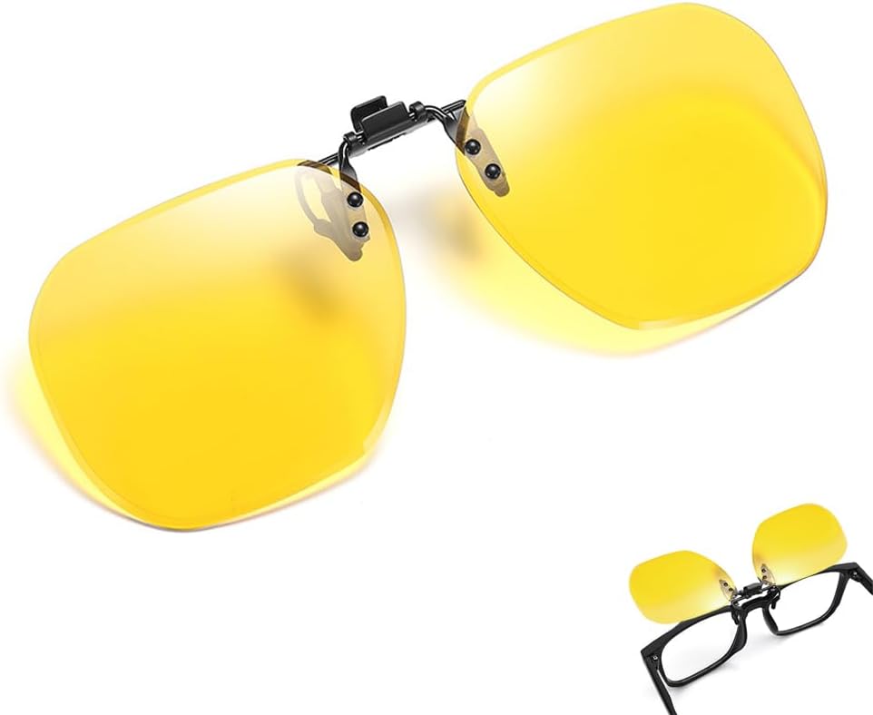 Clip Polarisé Unisexe Sur des Lunettes de Soleil, Clip Lunettes Conduite de Nuit Polarisées, Relevable et Ultra léger, pour Hommes Femmes pour la Conduite et Les Activités de Plein air Jaune