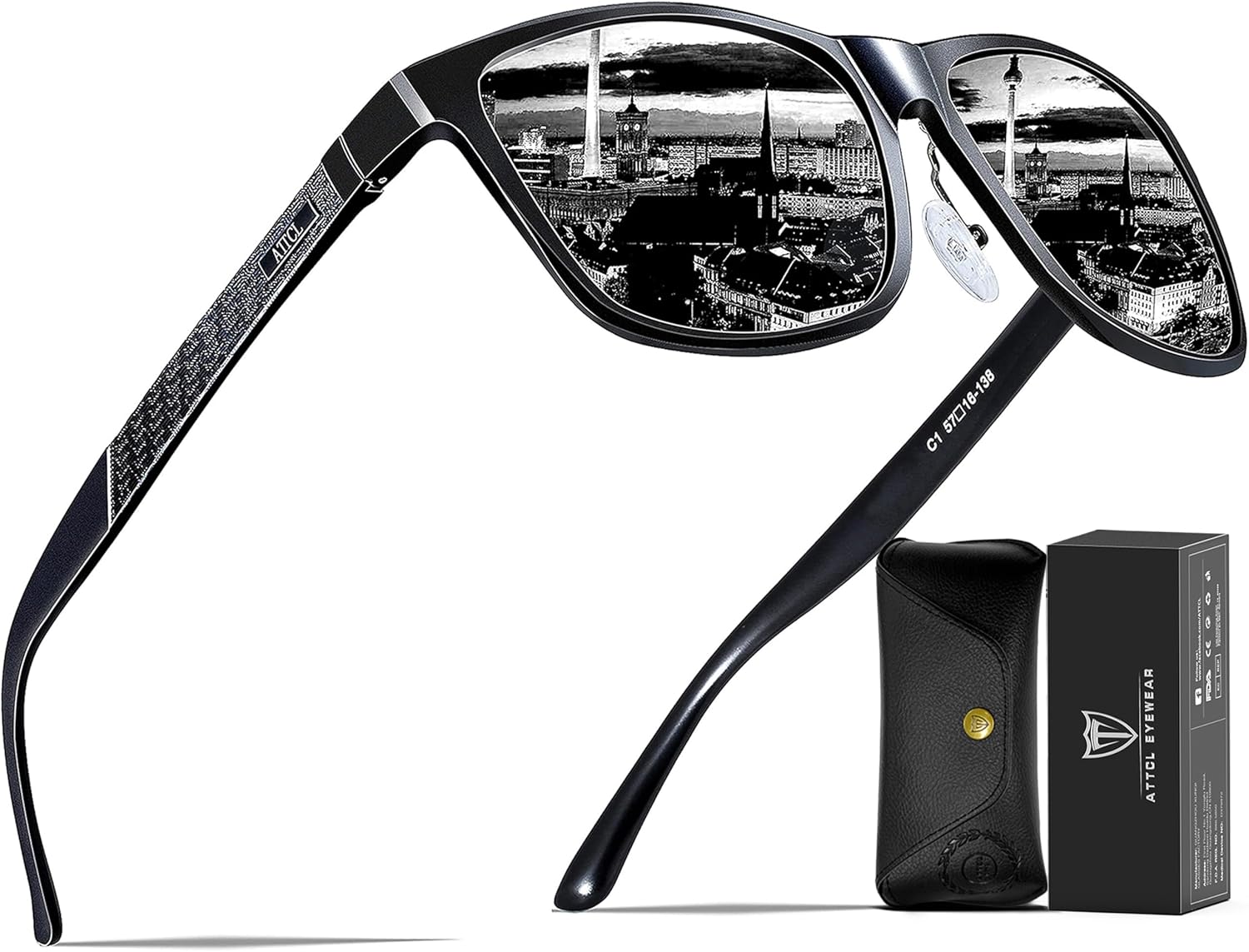 Homme Lunettes De Soleil Polarisées Al-Mg métal Cadre Super Léger UV400 CAT 3 CE M 8587-noir-gris /(Non Miroir)