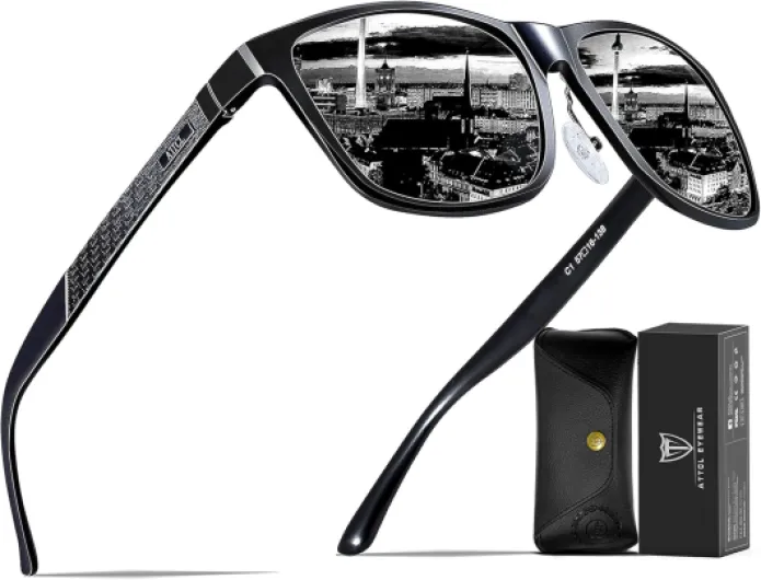 Homme Lunettes De Soleil Polarisées Al-Mg métal Cadre Super Léger UV400 CAT 3 CE M 8587-noir-gris /(Non Miroir)
