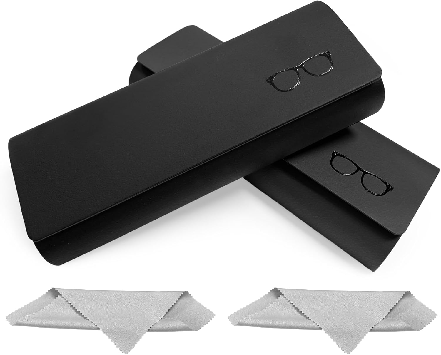 Lot de 2 Étui à Lunettes Rigide, Portable Etui Lunette en Cuir PU, Boîte à Lunettes avec Chiffon en Microfibre Pour Homme et Femme Noir