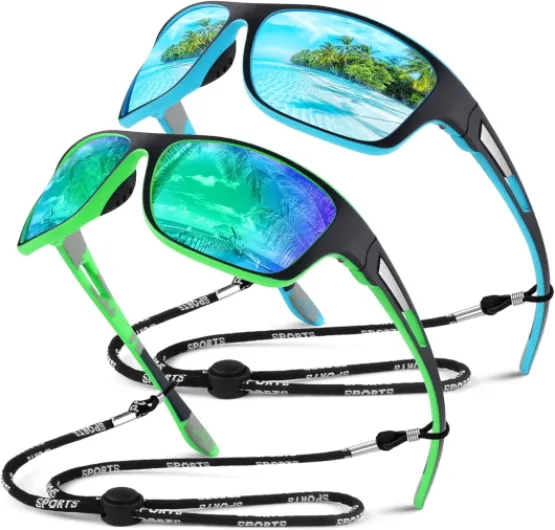 Lunettes de Soleil Polarisées pour Homme Femme,Sportives Lunettes de Conduite Pêche Vélo Anti-UV Lunettes de Soleil Monture Noir-bleu - Lentille Glace Bleu + Monture Noir-vert - Lentille Vert