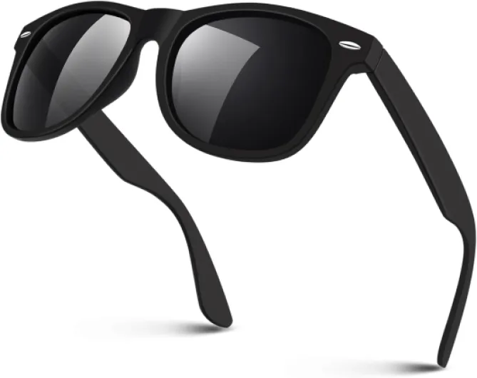 Lunettes de Soleil Polarisées pour Homme Femme Classique Rétro Lunettes de Conduite Anti-UV Lunettes de Soleil B01-monture Noir - Lentille Gris