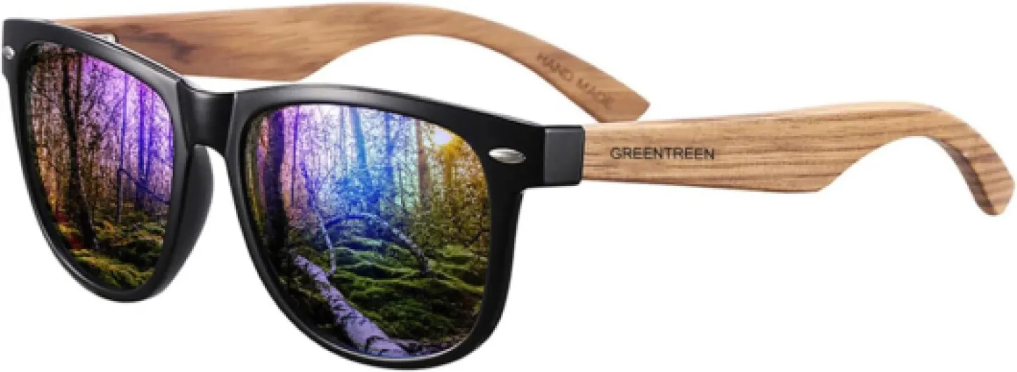 Lunettes de Soleil Polarisées Bois pour Hommes et Femmes: Protection UV400 et Anti-éblouissement - pour Conduire Randonnée Plage Pêche et Voyage Bleu