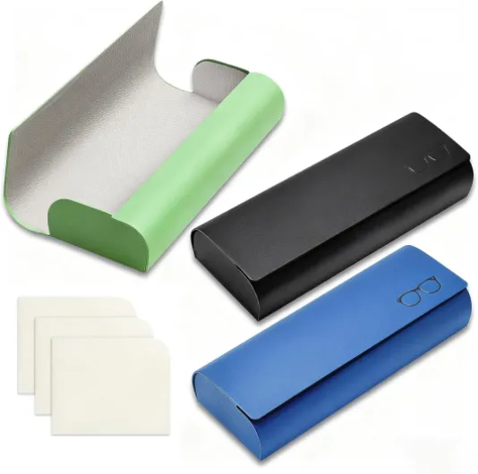 Étui rigide pour lunettes de soleil en cuir PU, 3 pièces étui à lunettes rigide avec 3 pièces chiffon en microfibre, pour homme et femme, pour lunettes myopie et lunettes soleil