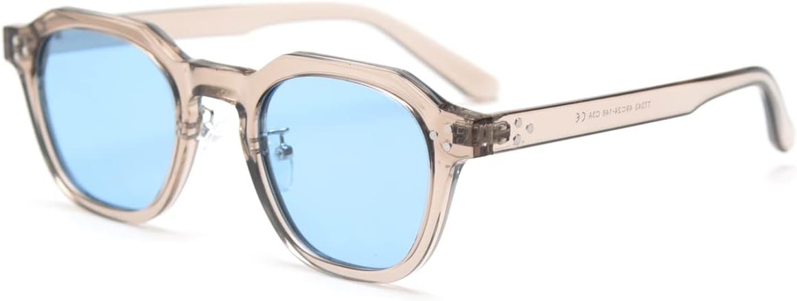 Kachawoo Lunettes de soleil polygone polarisées, pour hommes et femmes, avec cadre TR90, style rétro Marron avec Bleu