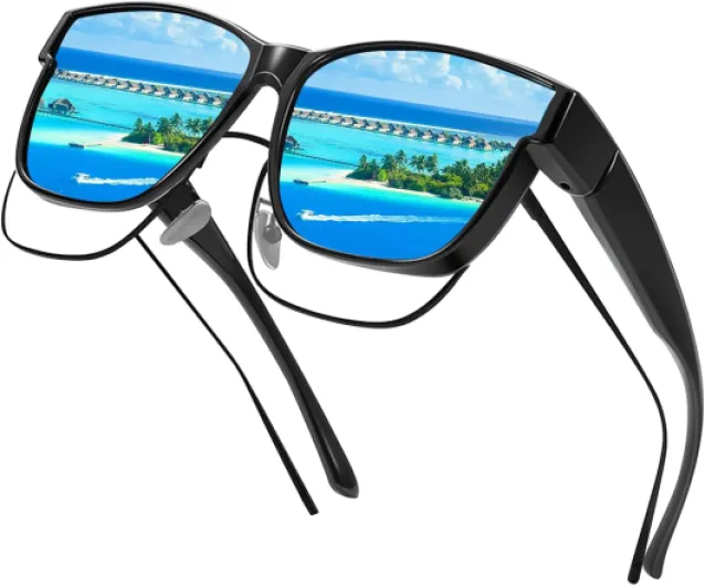 Lunettes de Soleil Homme, Surlunettes de Soleil Polarisées, Lunette de Soleil Polarisée pour Homme Femme, UV400 Lunettes de Soleil Polarisées à Superposer pour Conduite Sport