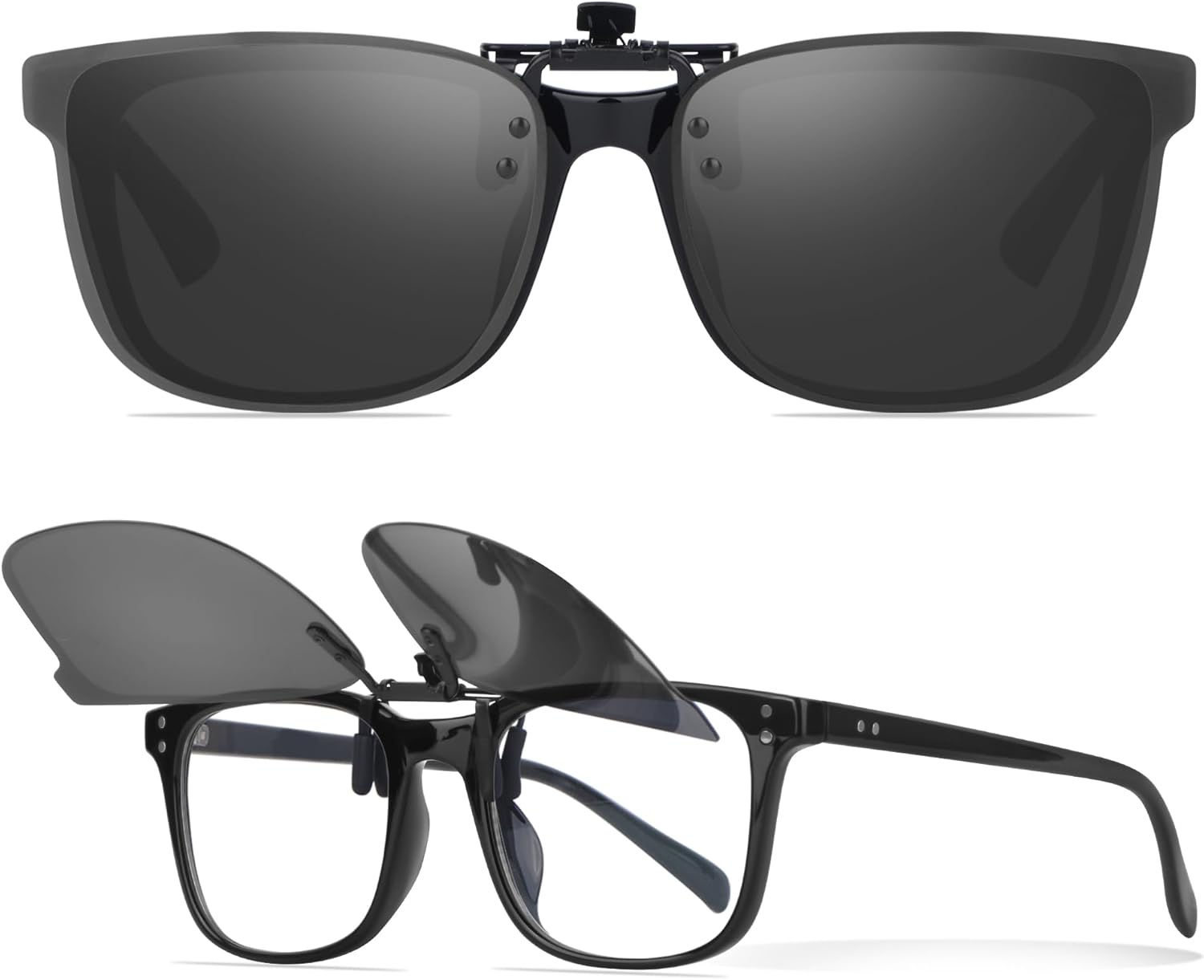 Clips Lunettes de Soleil Polarisées - Clip Solaire pour Lunettes de Vue Hommes Femmes Surlunettes de Soleil Protection UV400 Noir