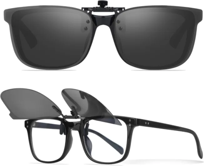 Clips Lunettes de Soleil Polarisées - Clip Solaire pour Lunettes de Vue Hommes Femmes Surlunettes de Soleil Protection UV400 Noir