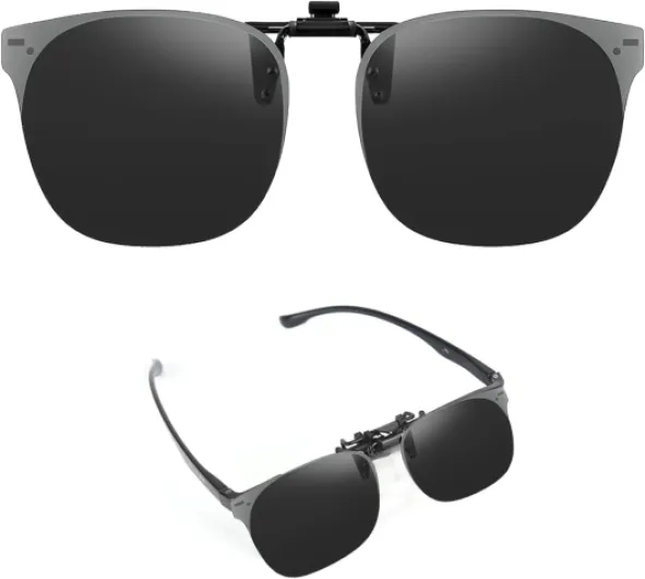 Clip Lunettes de Soleil Polarisées,Polarisées Clip Solaire pour Lunettes de Vue Carré,Flip up Clip Lunettes de Soleil Hommes et Femmes,Anti-UV pour Activités de Plein Air