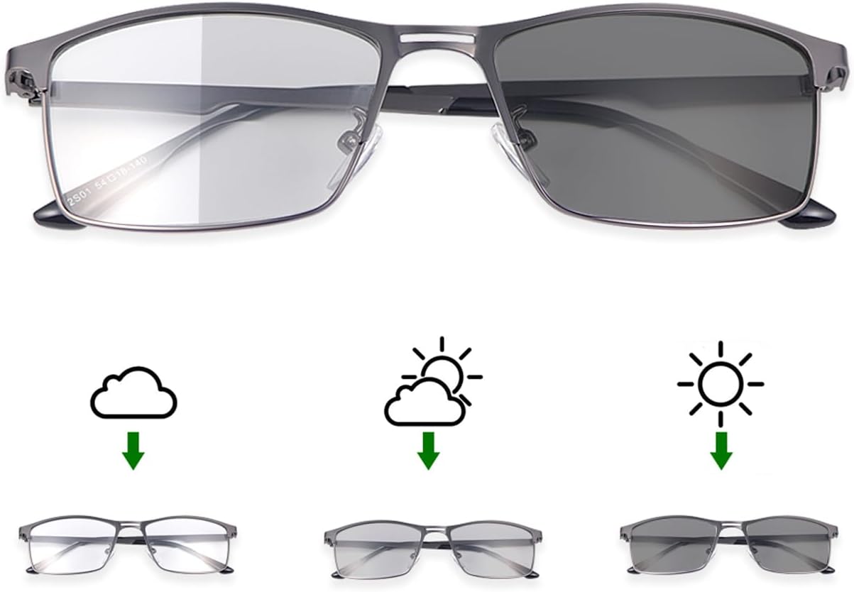 LJIMI Lunettes de lecture bifocales photochromiques avec filtre de lumière bleue bloquant la lumière bleue Lunettes d'ordinateur Protection UV400 Lecteur de lunettes de soleil plein bord Lunettes de Noir 1.5 x