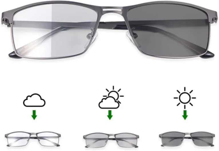 LJIMI Lunettes de lecture bifocales photochromiques avec filtre de lumière bleue bloquant la lumière bleue Lunettes d'ordinateur Protection UV400 Lecteur de lunettes de soleil plein bord Lunettes de Noir 1.5 x