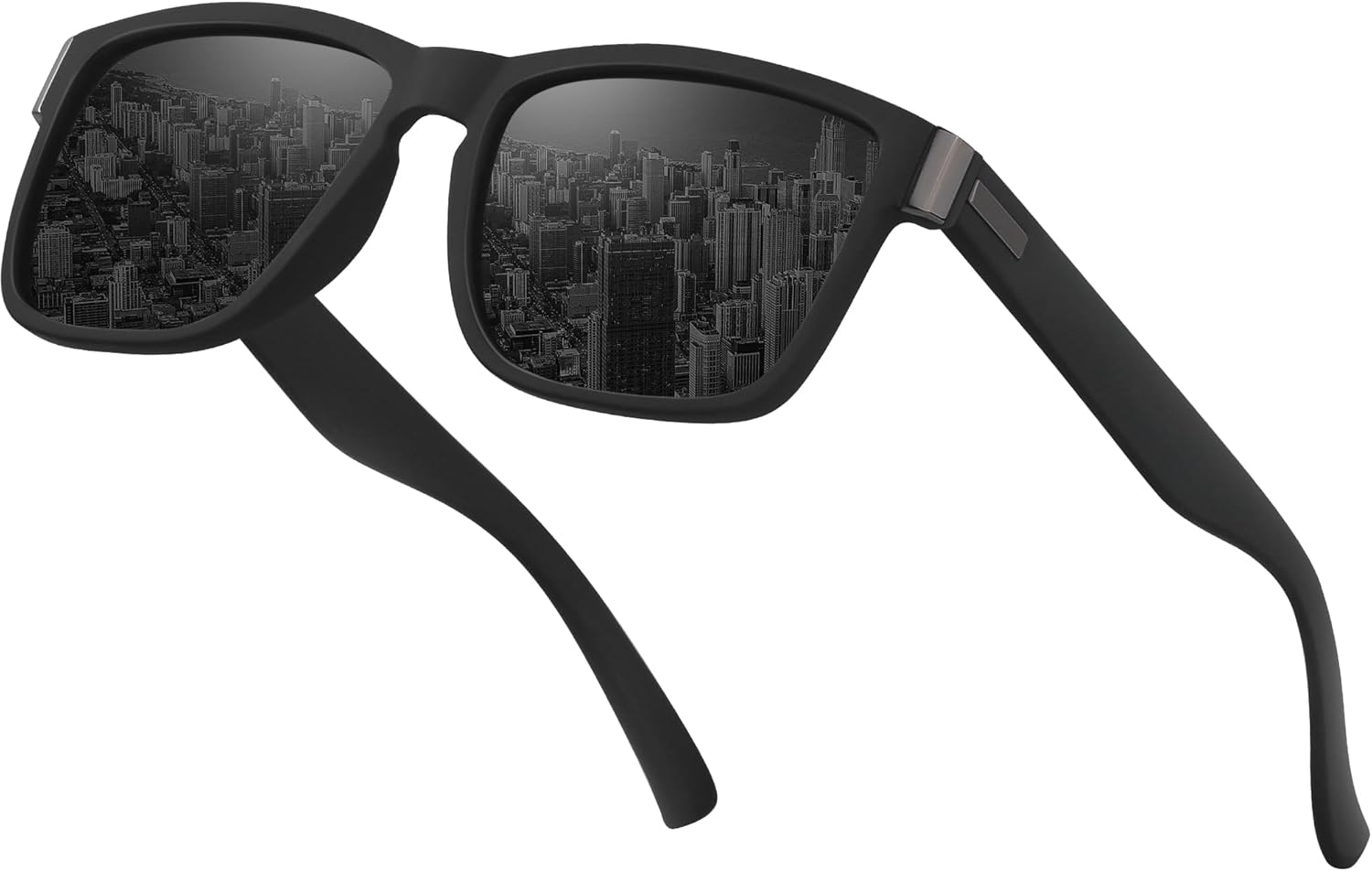 Lunettes de Soleil Homme Polarisées Classique Lunette Soleil Carré pour Protection UV400 Homme Conduite Pêche Noir