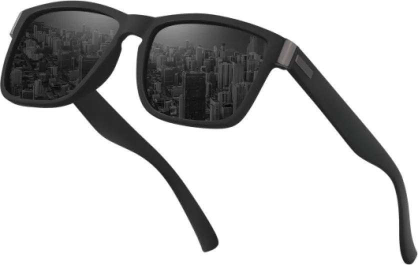 Lunettes de Soleil Homme Polarisées Classique Lunette Soleil Carré pour Protection UV400 Homme Conduite Pêche Noir