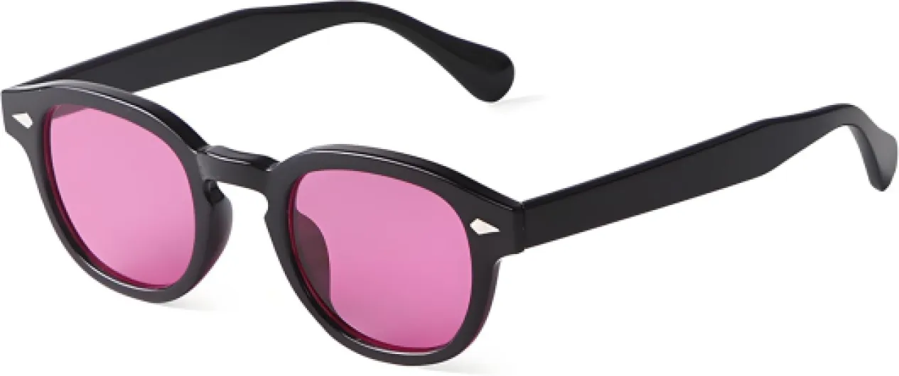 Lunettes de Soleil Vintage Ovale Années 70 Style Depp - Unisexe - UV400 Protection Totale - Conduite, Voyage, Sport, Festival (Carnaval)​ Black/ Magenta