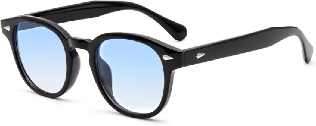 Lunettes de soleil rondes vintage style Depp années 70 pour hommes femmes, protection UV400, lunettes de soleil de carnaval pour la conduite, les voyages et les fêtes Noir/Bleu Ombré