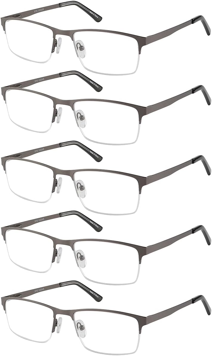 Amcedar 5 Paires Lunettes de Vue Lecture Hommes Rectangulaire style de cadre Acier Inoxydable Materiaux Charniere a ressort Lunettes de Lecture +2.00 5 Gris