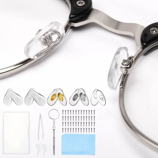 25 Paires Plaquettes de Nez de Lunettes en Silicone,Tampon de Nez de Lunettes à Visser, Kit de Réparation de Lunettes avec Vis Pincette et Chiffon de Nettoyage