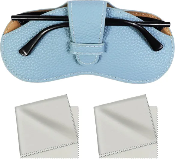 Etui Lunettes, Étui à Lunettes Portable avec Chiffon en Microfibre, Pochette Lunettes Souple, Souple Étuis et Légère Cuir Portable pour Femme Homme Bleu