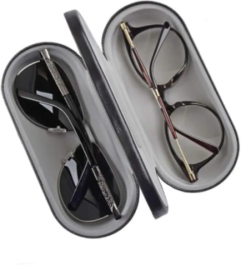 U/D Étui 2 en 1 pour lunettes, étui rigide pour femmes et hommes, double support pour lunettes, protection pour deux paires de lunettes, Noir, Taille M