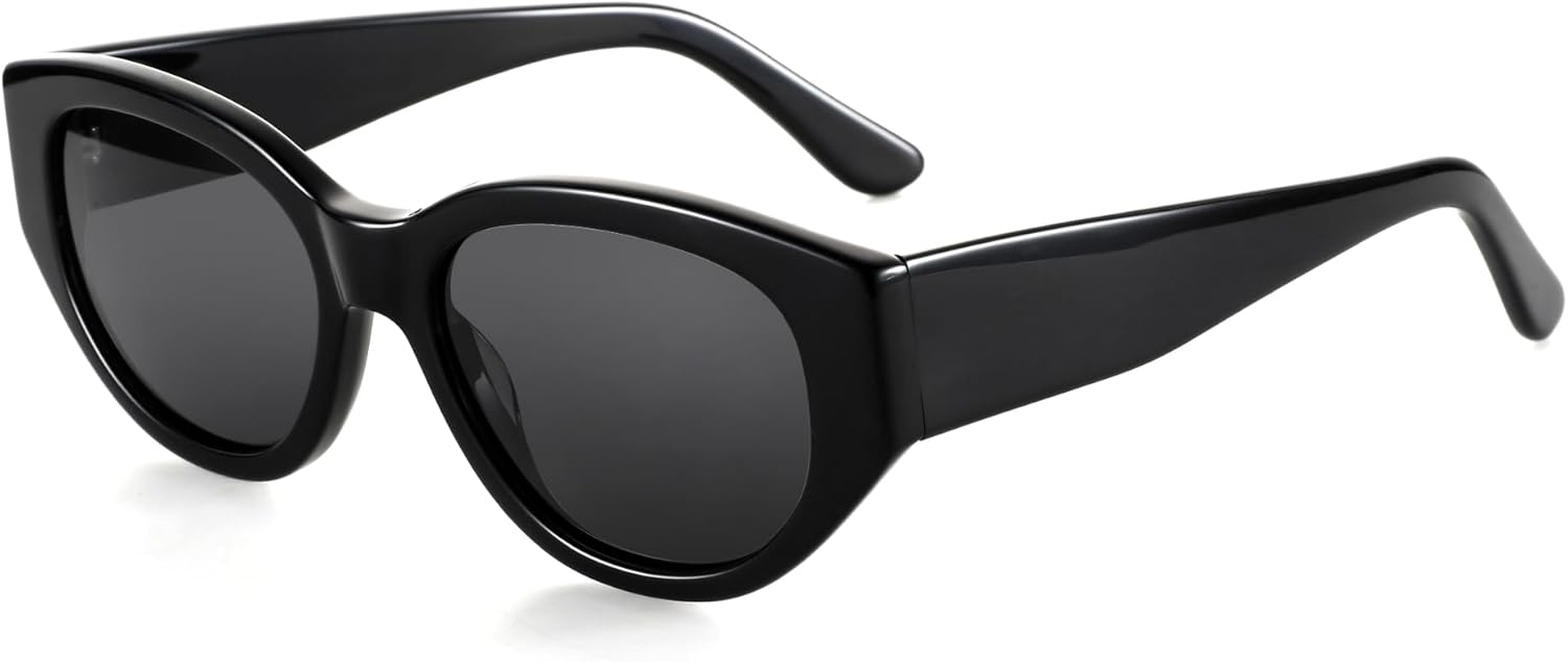 Lunettes De Soleil Polarisées Pour Femmes Tendance : Lunettes De Soleil Classiques Avec Monture Cat-Eye - Lunettes Rétro Et Mignonnes Avec Protection UV400 Monture Noire / Verre Gris