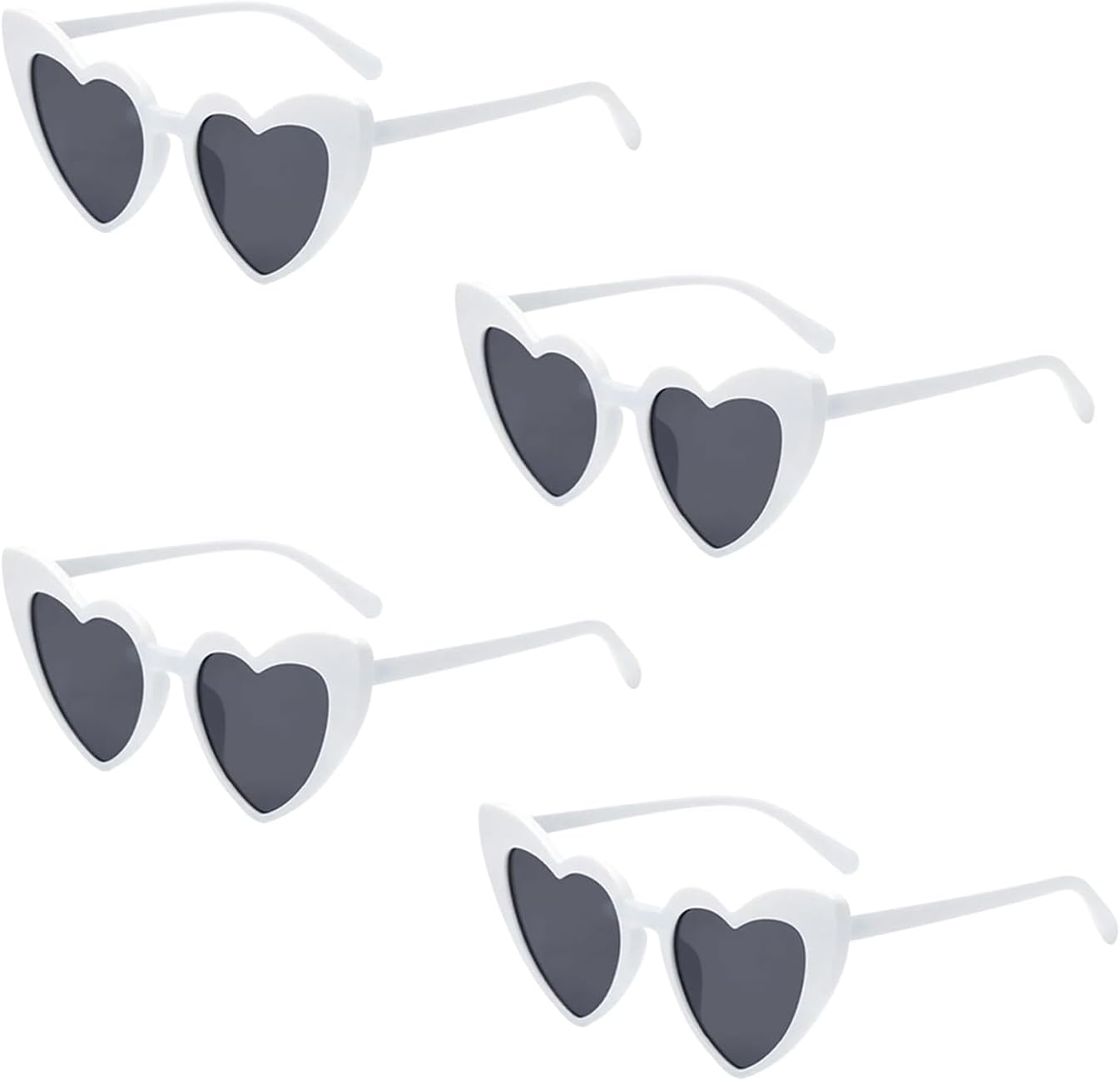 Lunettes de Soleil Coeur,4PCS Lunettes Coeur pour Femmes Hommes, Lunette de Fête Rétro, UV400 Protection Lunettes Forme de Cœur pour Shopping, Voyage, Fête en Plein Air Blanc