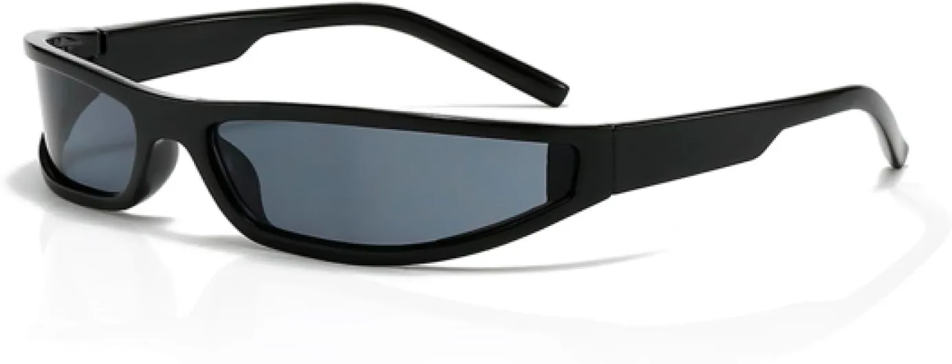 Techno Y2k Lunettes de soleil étroites futuristes pour hommes et femmes, lunettes de soleil de sport pour basket-ball, football, moto, cyclisme, etc - 1 pièce en gris foncé