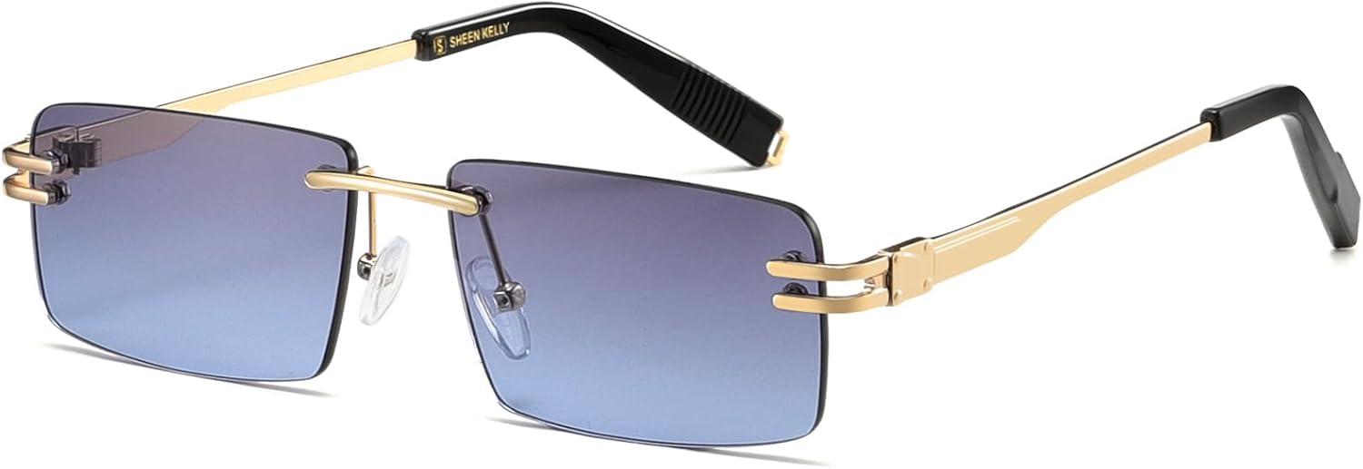 Lunettes de soleil rétro sans monture pour hommes femmes lunettes de soleil à monture ultra-petite rectangulaire voir à travers les lunettes de lentille 2