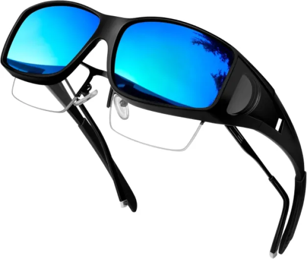 Surlunettes de Soleil Polarisées pour Homme et Femme, Lunettes de Soleil UV400 pour Cyclisme Tennis Vélo Moto Bleu Noir
